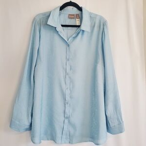 CHICO'S Women's Size 3 Icy Blue L/Sl button up shimmer blouse